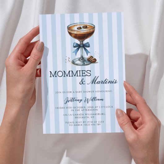 Mommies und Martinis Blue Bow Boy Baby Shower Einladung