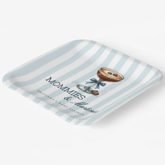 Mommies und Martinis Blue Bow Boy Baby Shower Pappteller (Gewinkelt)
