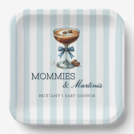 Mommies und Martinis Blue Bow Boy Baby Shower Pappteller