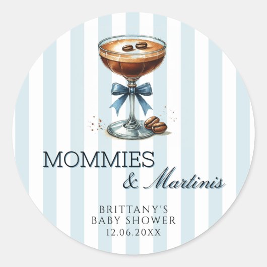 Mommies und Martinis Blue Bow Boy Baby Shower Runder Aufkleber (Vorderseite)