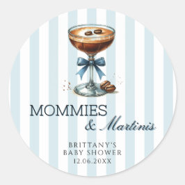 Mommies und Martinis Blue Bow Boy Baby Shower Runder Aufkleber