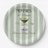 Mommies und Matcha Olive Green Bow Baby Shower Pappteller (Vorderseite)