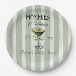 Mommies und Matcha Olive Green Bow Baby Shower Pappteller
