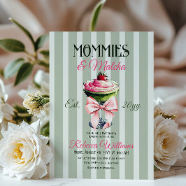 Mommies und Matcha Strawberry Pink Bow Baby Shower Einladung