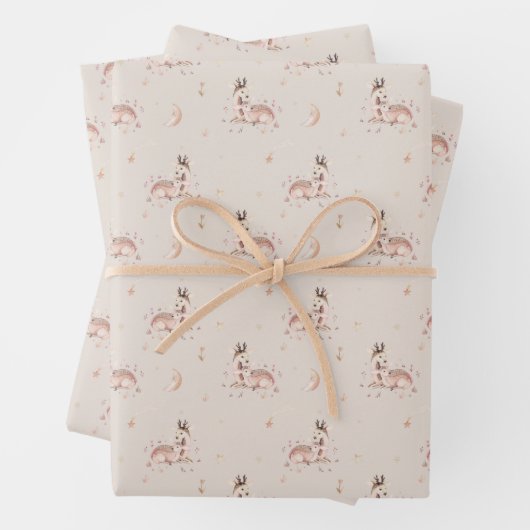 Mommy and Baby Deer Pattern Woodland Babydusche Geschenkpapier Set (Beispiel)