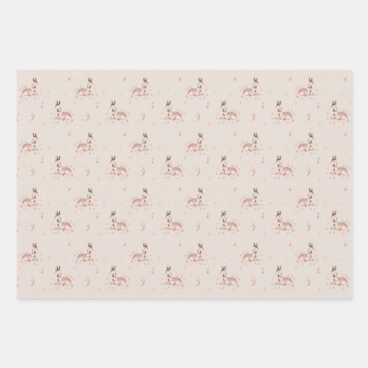 Mommy and Baby Deer Pattern Woodland Babydusche Geschenkpapier Set (Vorderseite)