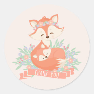 Mommy and Baby Fox Blush Baby Dusche Vielen Dank Runder Aufkleber