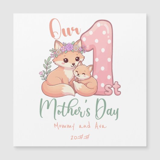 Mommy and Baby Fox Pink 1st Mothers Day Magnetkarte (Vorderseite)