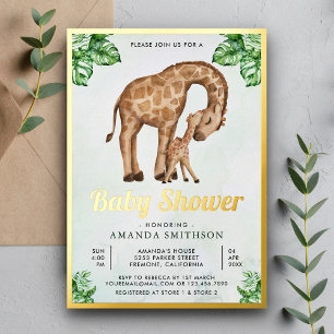 Mommy and Baby Giraffe Safari Baby Shower Gold Folieneinladung