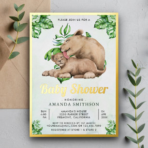 Mommy and Baby Lion Cub Jungle Baby Shower Gold Folieneinladung