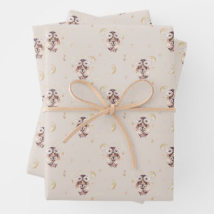 Mommy and Baby Owl Pattern Woodland Babydusche Geschenkpapier Set