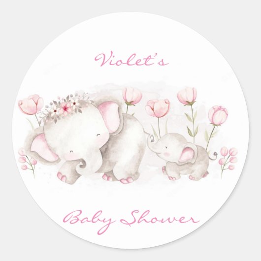 Mommy and Me Elephant Pastel Girl Babydusche Runder Aufkleber (Vorderseite)