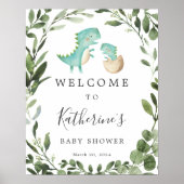 Mommy Baby Dinosaur Baby Dusche Begrüßungszeichen Poster (Vorne)