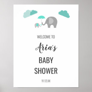 Mommy Baby Elephant Clouds Baby Dusche Willkommen Poster