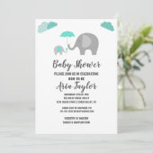 Mommy Baby Elephant mit Clouds Baby Dusche Einladung (Stehend Vorderseite)