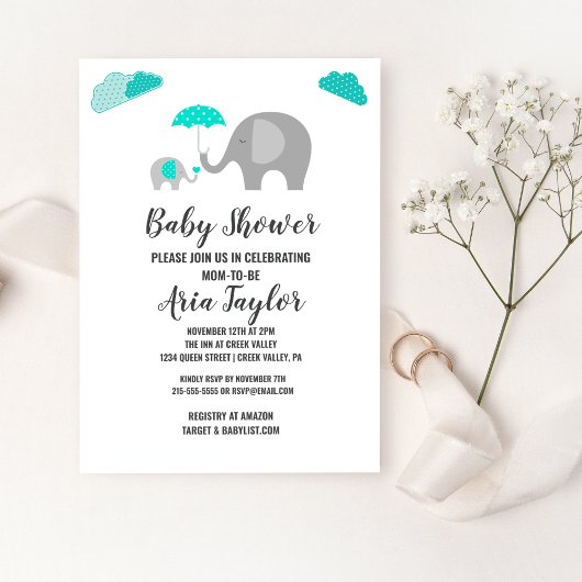 Mommy Baby Elephant mit Clouds Baby Dusche Einladung