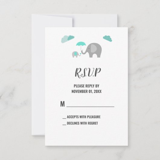 Mommy Baby Elephant mit Clouds Duwer RSVP Card Karte (Vorderseite)