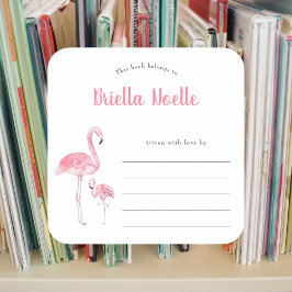 Mommy + Baby Flamingo Buchzeichen Quadratischer Aufkleber