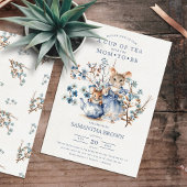 Mommy & Baby Mouse Blue Wildblumen Babydusche Einladung