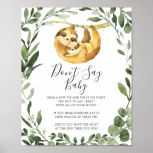 Mommy Baby Sloth Baby Shower Say Baby Sign Poster