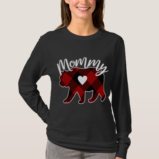 Mommy Bear Christmas Buffalo Kariert Red White und T-Shirt (Vorderseite)