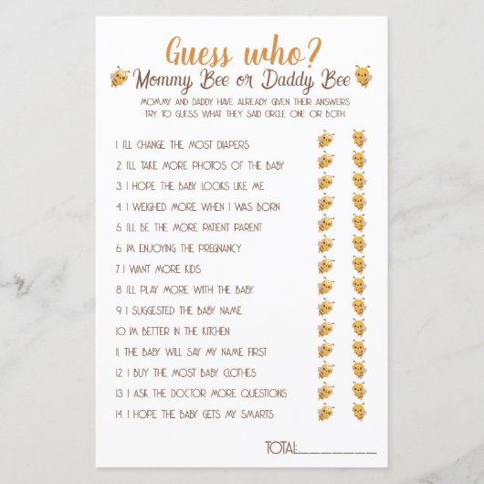Mommy Bee oder Daddy Bee Guess Who Baby Showspiel (Vorderseite)