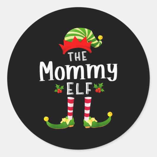 Mommy Christmas Elf Matching Pajama X-mas Party Runder Aufkleber (Vorderseite)