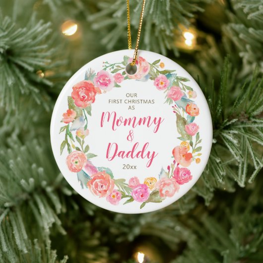 Mommy & Daddy 1. Weihnachtsgebäck Personalisiert Keramik Ornament (Baum)