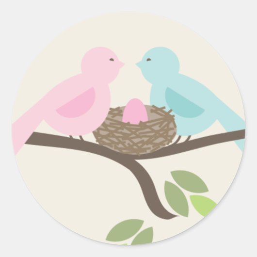 Mommy & Daddy Birds & Pink Egg Babydusche Runder Aufkleber (Vorderseite)