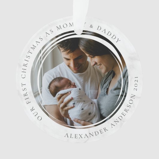Mommy & Daddy First Christmas Foto Keepake Ornament (Vorderseite)