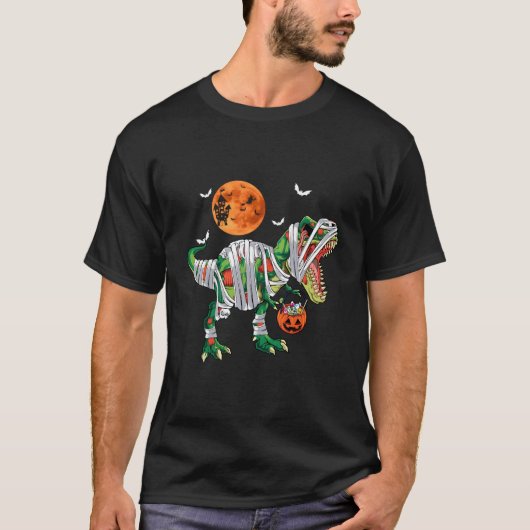 Mommy Dinosaur T Rex Moon Pumpkin Candy Halloween T-Shirt (Vorderseite)