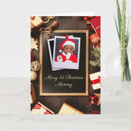 Mommy First Christmas Rustic Wood Chalkboard Foto Feiertagskarte