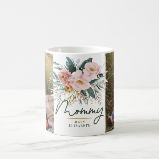 Mommy Geschenk 2 Foto Rosa Girl Aquarell Blüten Kaffeetasse (Mittel)