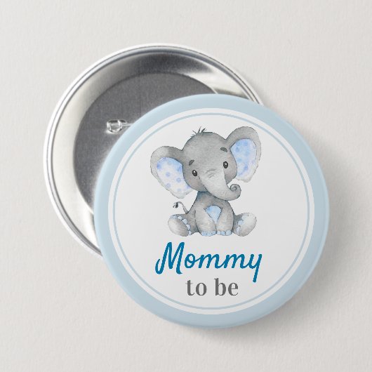 Mommy Junge Mutter Baby Boy Dusche Elephant Blue Button (Vorne & Hinten)
