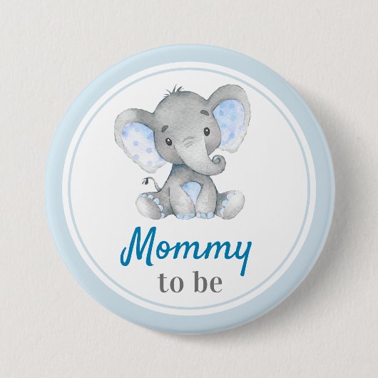 Mommy Junge Mutter Baby Boy Dusche Elephant Blue Button (Vorderseite)