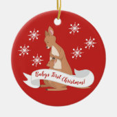 Mommy & Me Kangaroo mit Schneeflocken Keramik Ornament (Vorne)