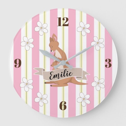 Mommy & Me Kangaroo With Stripes Große Wanduhr (Vorderseite)