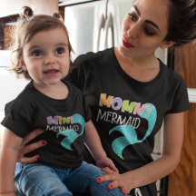 Mommy & Mini Mermaid Matching Parent Kid Mama Blac
