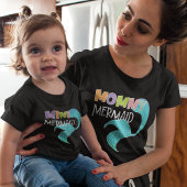 Mommy & Mini Mermaid Matching Parent Kid Mama Blac T-Shirt