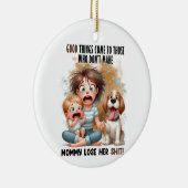 MOMMY MIT BABY UND FUNNY HUND KERAMIK ORNAMENT (Rechts)