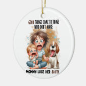 MOMMY MIT BABY UND FUNNY HUND KERAMIK ORNAMENT (Links)