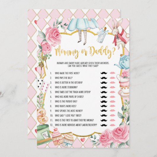 Mommy oder Daddy Alice im Wunderland Baby Game Car Einladung (Vorne/Hinten)