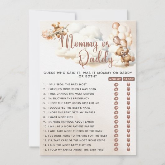 MOMMY ODER DADDY Baby Duschkabine Bärenballons Einladung (Vorderseite)