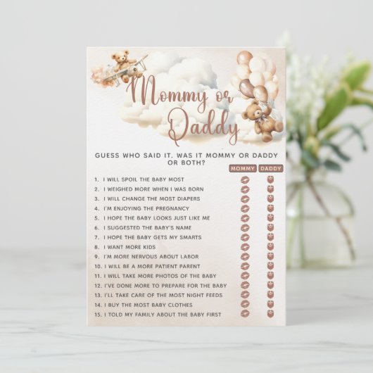 MOMMY ODER DADDY Baby Duschkabine Bärenballons Einladung (Stehend Vorderseite)