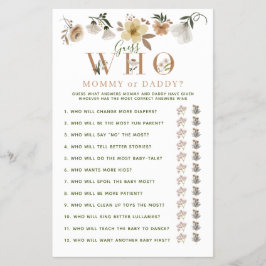 Mommy oder Daddy Game Boho Floral Baby Shower Flyer