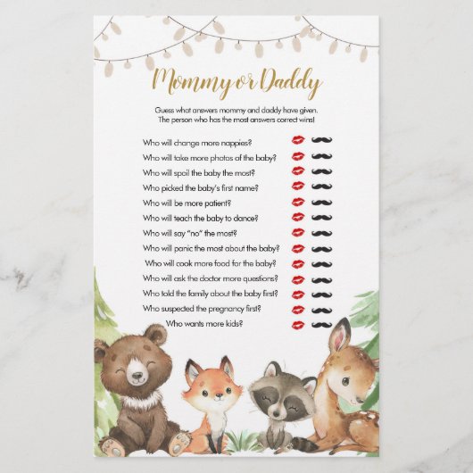 Mommy oder Daddy Games Woodland Baby Shower (Vorderseite)