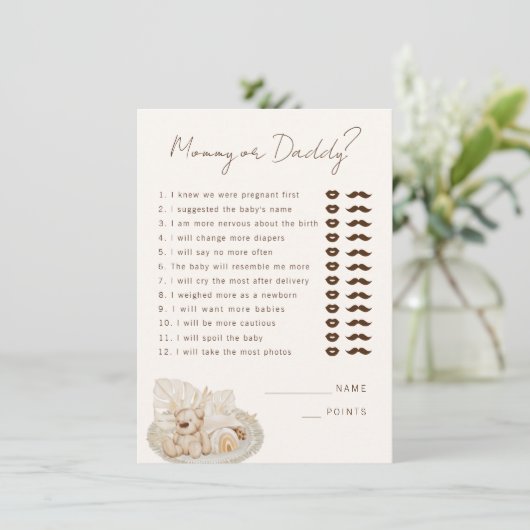 Mommy oder Daddy Party Game Begleitkarte (Stehend Vorderseite)