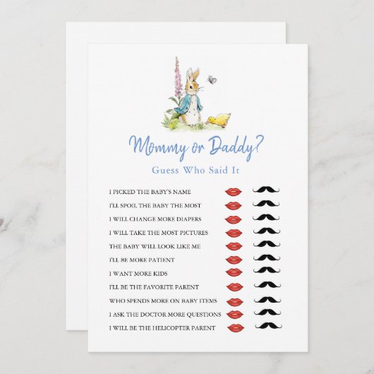 Mommy oder Daddy Peter Rabbit Baby Shower Einladung (Vorne/Hinten)