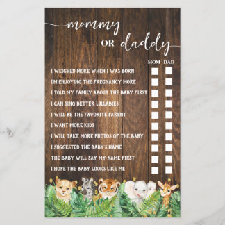 Mommy oder Daddy Safari Baby Shower Game Card Flyer