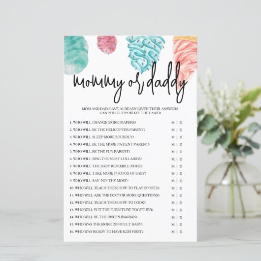 Mommy oder Daddy Was ist das Scoop Baby Shower Gam (Stehend Vorderseite)